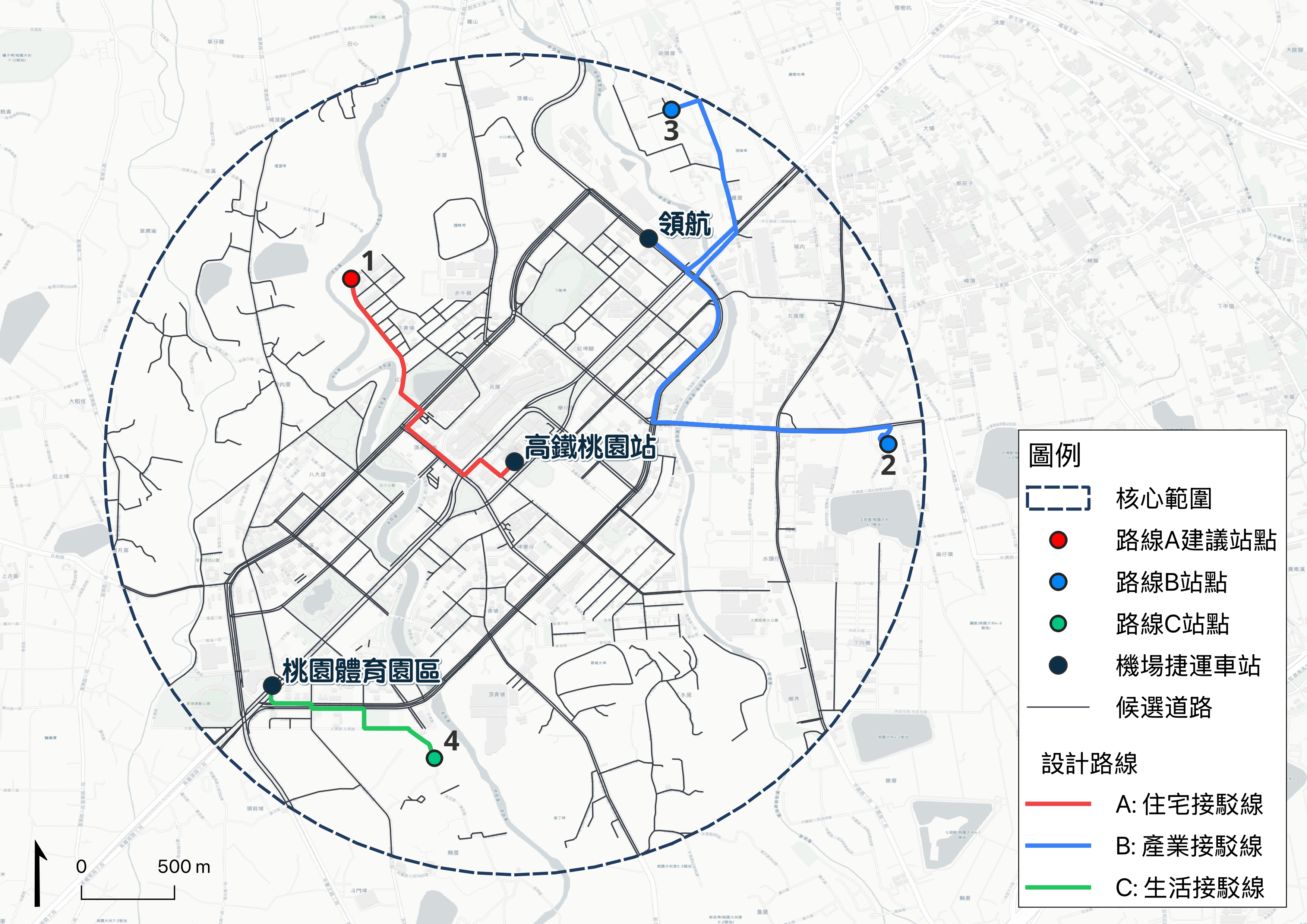 Proposed shuttle routes overlaid with candidate road segments.